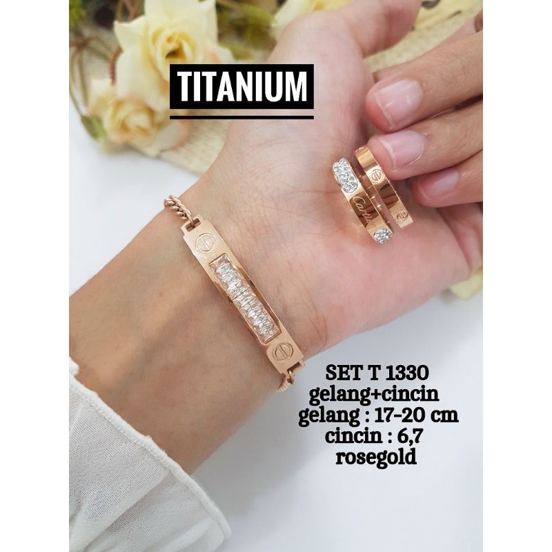 set gelang dan cincin titanium