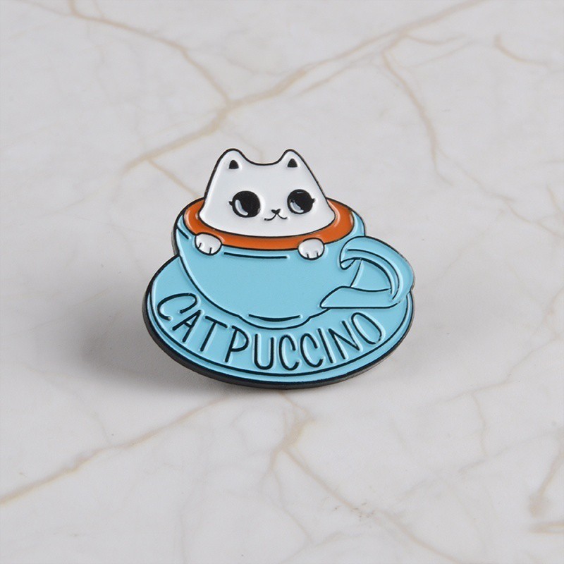 Bros Pin Enamel Bentuk Cangkir Kopi Cappuccino Kucing Gaya Jepang Dan Korea