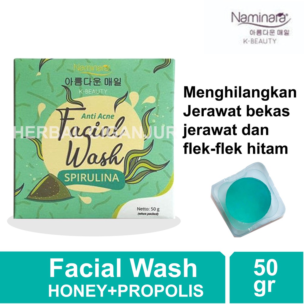 Sabun Naminara facial Wash Spirulina Mengatasi jerawat dan komedo 50 gr