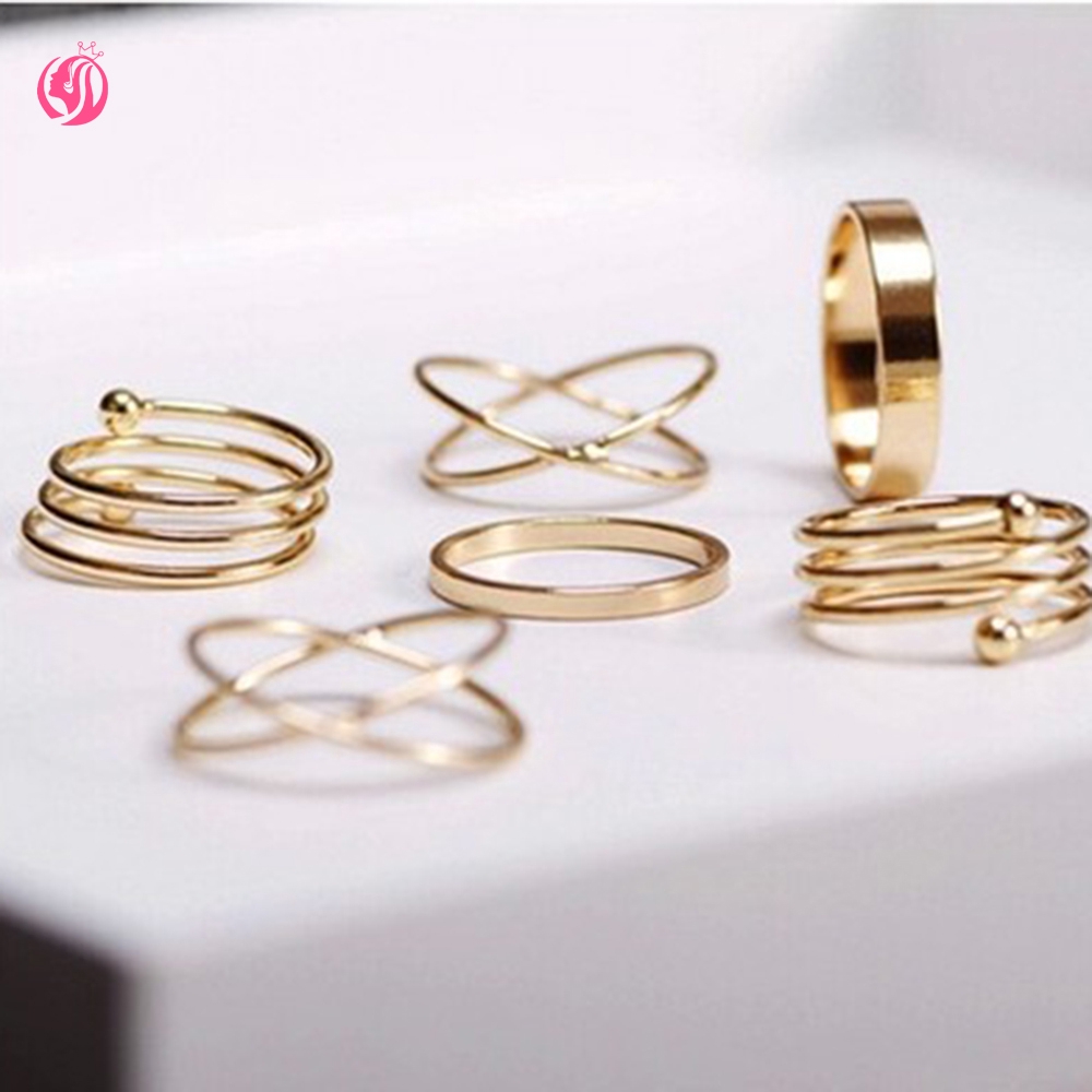 【TERSEDIA &amp; COD】6Pcs Cincin Retro Bahan Stainless Steel Untuk Hadiah Aksesoris Fashion