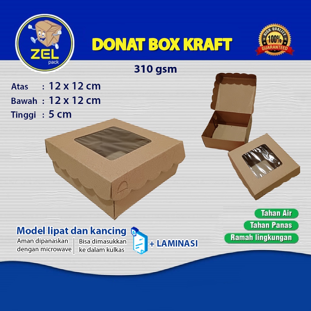 Kotak Makanan Kertas Kemasan Donat Box Kraft Cokelat Laminasi Window