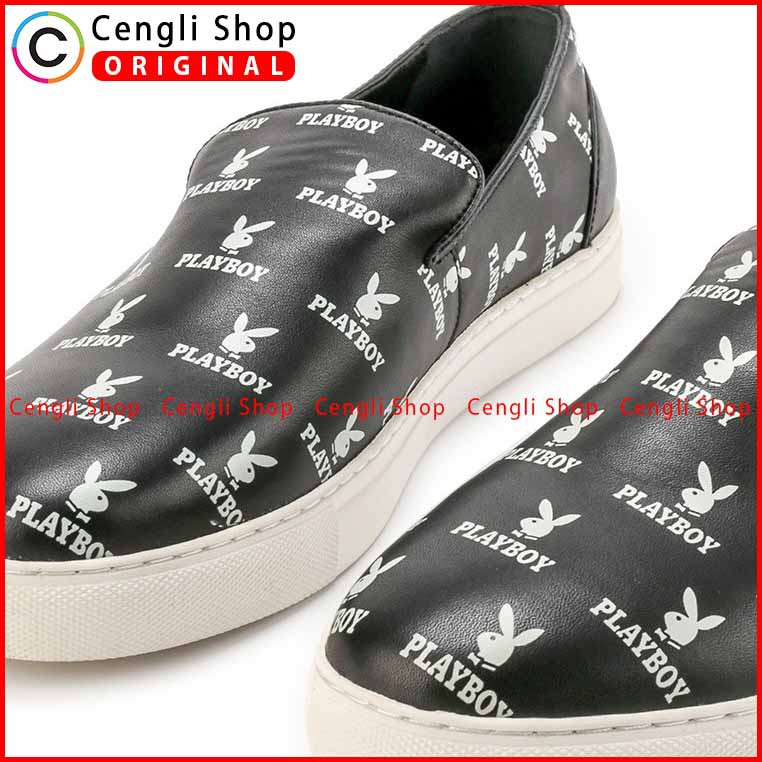 SEPATU PLAYBOY SLIP ON CASUAL PRIA ORIGINAL KULIT ASLI HITAM PLM9