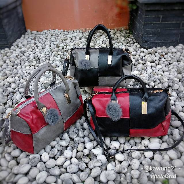 TW1815 Tas Wanita Slempang Jinjing Motif Kotak Import Cantik