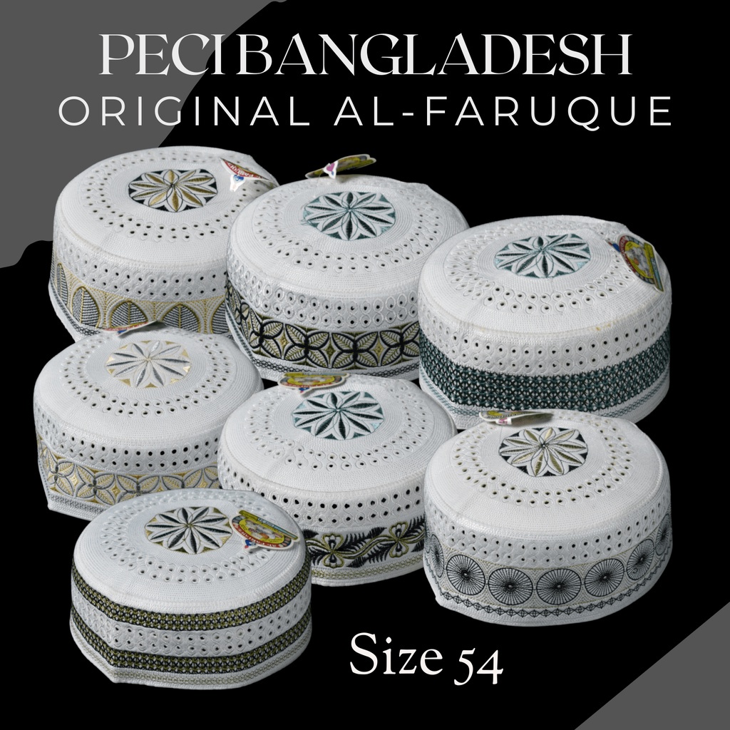 PECI KOPIAH BANGLADESH PUTIH MOTIF BORDIR SIZE 54