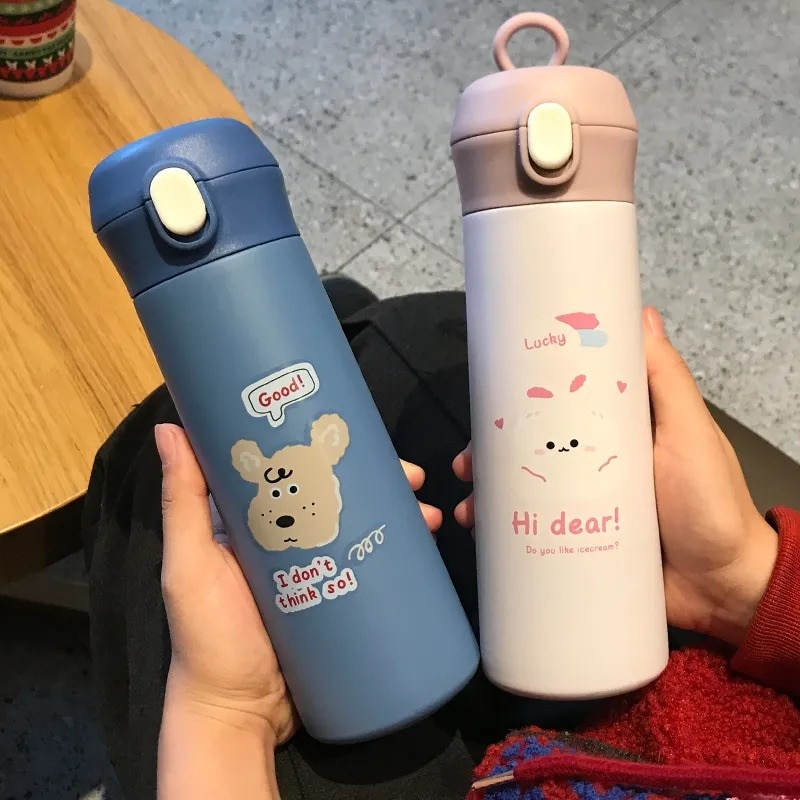 Botol Minum 500ml Stainless Steel Bottle Cartoon Thermos Travel Cup Milk Coffe