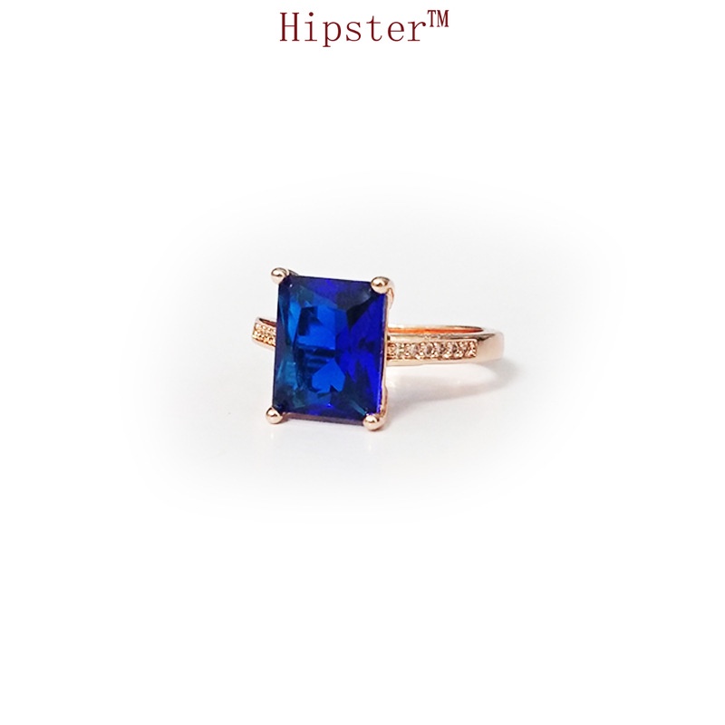 New Simple Fashion Luxury Domineering Inlaid Square Blue Crystal Ring