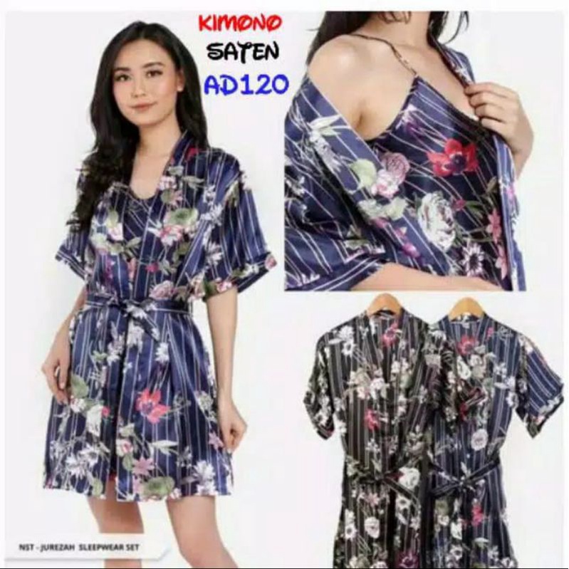 BAJU TIDUR WANITA KIMONO SATIN IMPORT / KIMONO SATIN PREMIUM