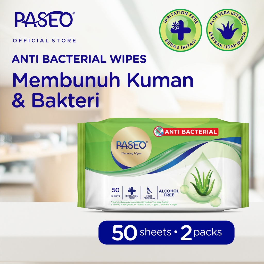 Paseo Tissue Basah Anti Bacterial 50 Sheets x 2 Packs