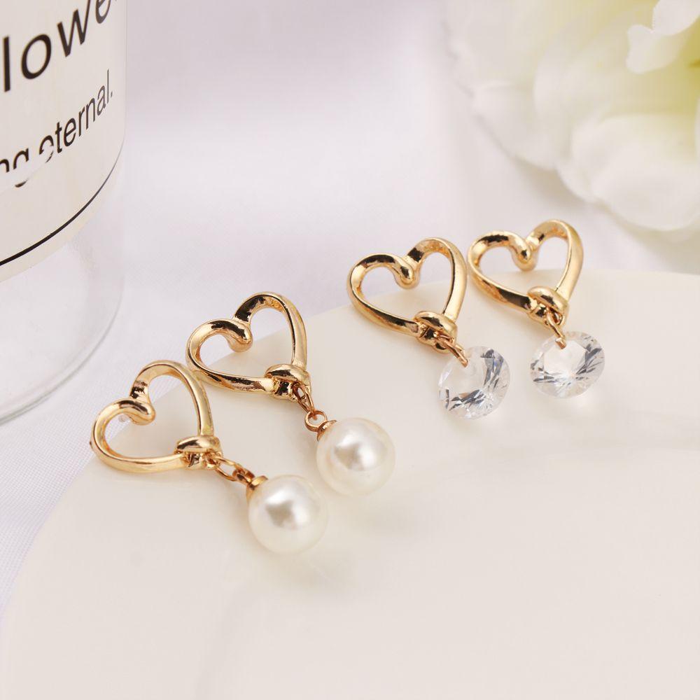 Solighter Heart Stud Earrings Berlian Gadis Perhiasan Pernikahan Cinta Hati Zirkon