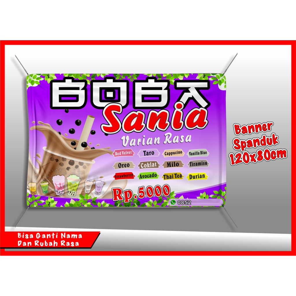 Cetak spanduk Minuman BOBA, banner minuman boba ukuran 120x80 cm Cod