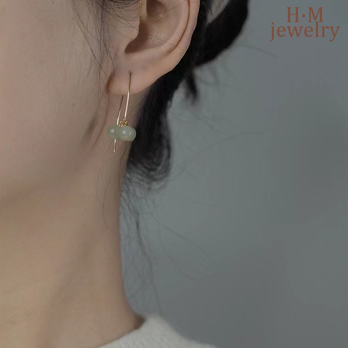 Anting Gantung Batu Giok Hetian Retro Simple Kualitas Tinggi Untuk Wanita