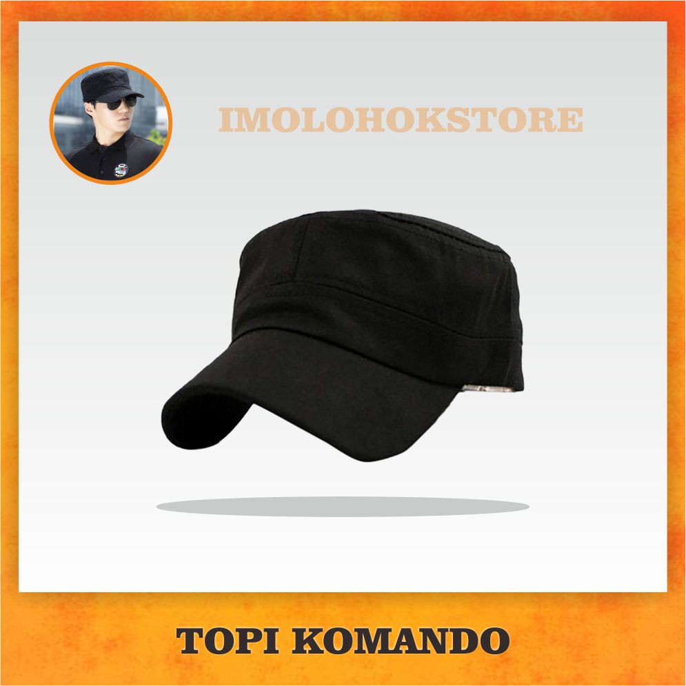 TOPI KOMANDO PRIA WANITA TOPI ARMY TENTARA TNI HITAM POLOS TWILL STYLE KEKINIAN OUTDOOR