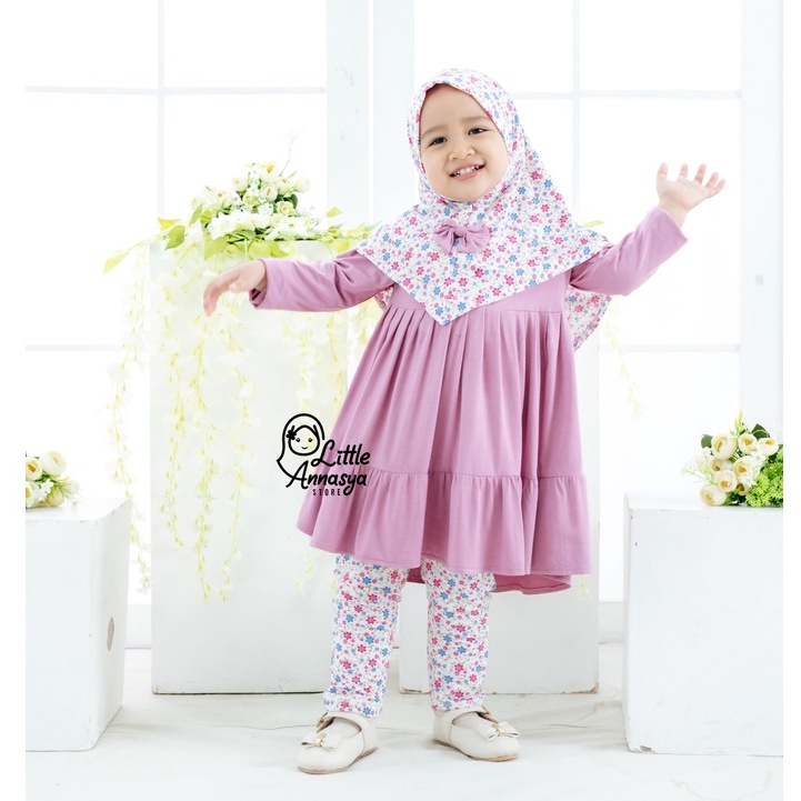 Baju Muslim Anak eLBi Nayla / Tunik Spandek Rayon Super usia 1-5 Tahun / Baju Muslim Anak Perempuan / Set Baju Muslim Anak Perempuan