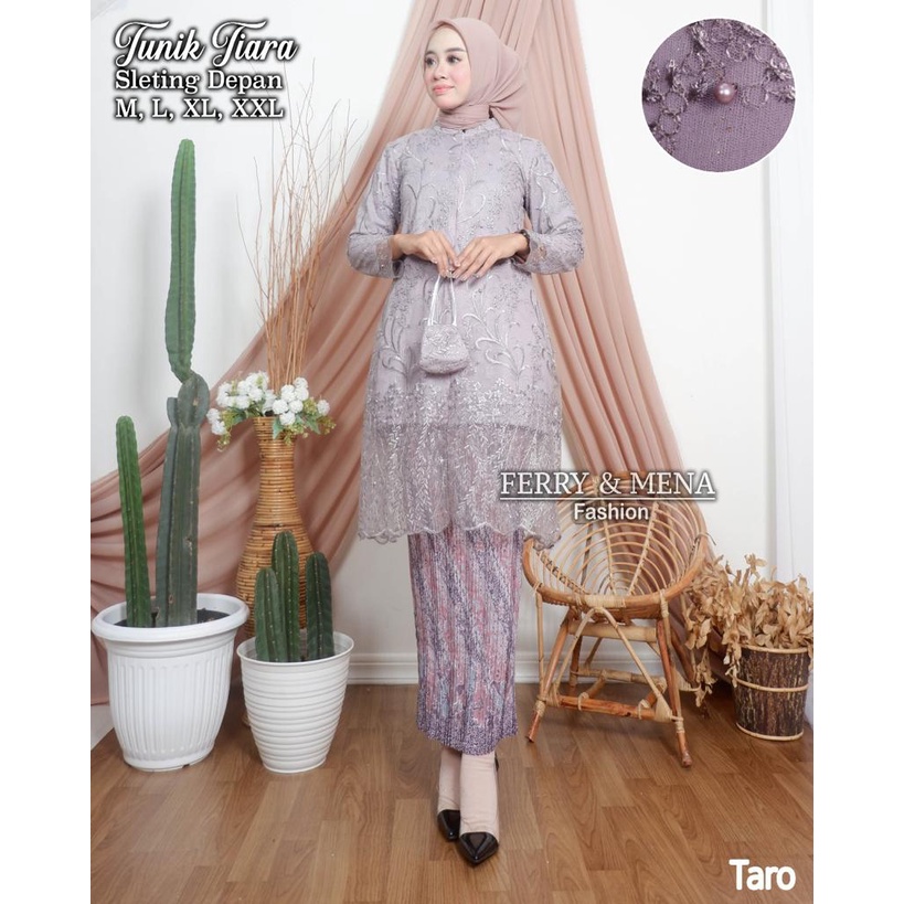 ( COD ) SETELAN Tunik Tulle TIARA FERRY MENA / kebaya Tunik Pesta  SET ROK BATIK PLISKET/ Tunik Wisu