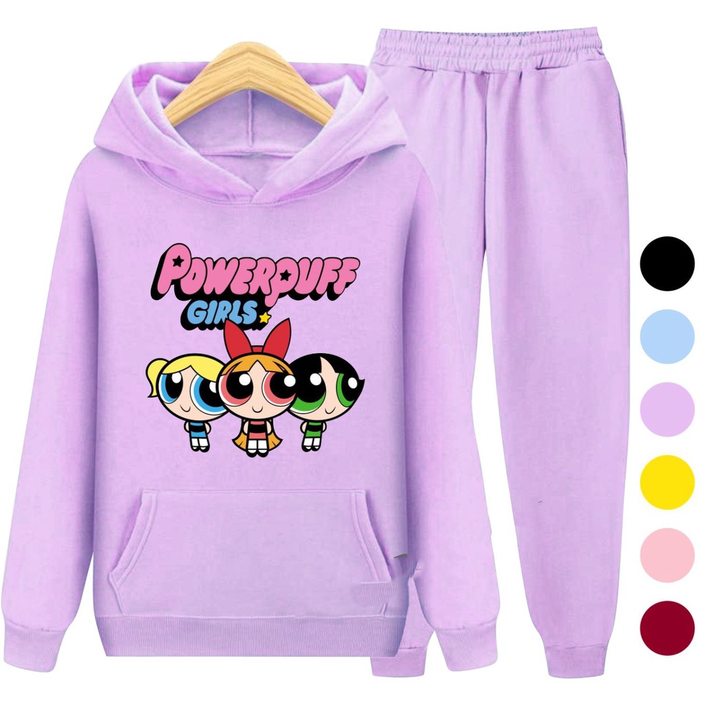 Setelan Anak Sweater Hoodie POWERPUFF GIRLS Anak Perempuan / Sweater Anak Kartun Size S - XXL , 3 - 15 Tahun