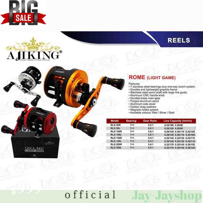 Ajiking Rome Light Game 100R Gold. Over Head Round Fishing Reel