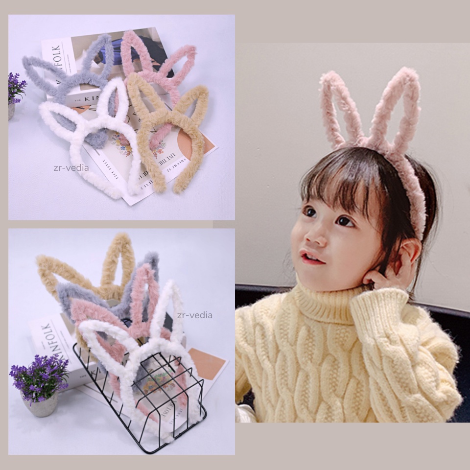 Bando Bunny Korean Style Anak Perempuan / Kuping Kelinci Polos Headband Bunny Wanita Imut Bulu Halus Murah Babycinnamon