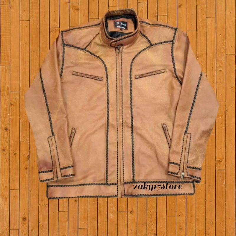 jaket kulit asli pria model sulam original asli garut