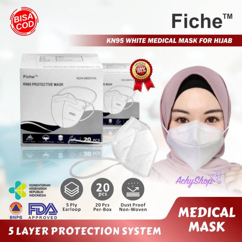 Masker KN-95 5PLY FICHE Headloop Mask Medis Kesehatan KN95 Hijab 5 Layer isi 20pcs