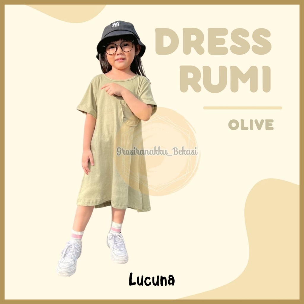 Dress Anak Oversize Lucuna Rumi Warna Olive Size 1-5tahun