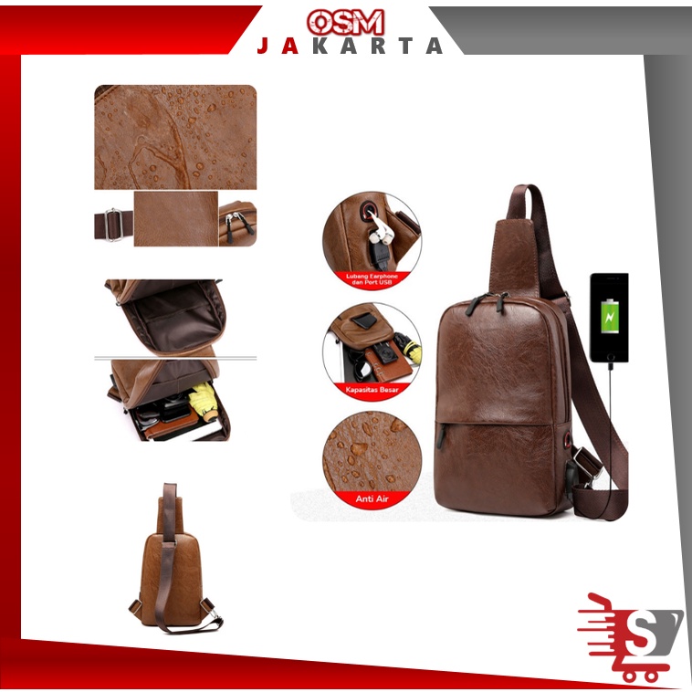 OSM JKT T273 Tas Selempang Pria Kulit / Tas Selempang Cowok / Tas Dada / Chest Bag