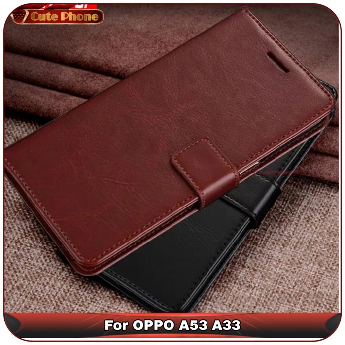 Casing Soft Case OPPO A5 A9 A52 A92 2020 A53 A33 A31 A54 Flip Leather Dompet Kulit Tempered Glass