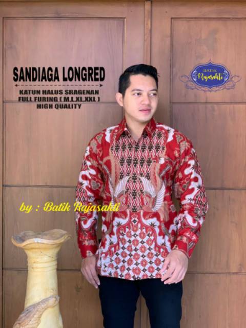 Batik Solo SANDIAGA RED Kemeja Pria Katun Halus Sragenan Full Furing