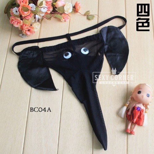 Celana Dalam (CD) Thong Seksi Motif Gajah Pria Hitam BC04A