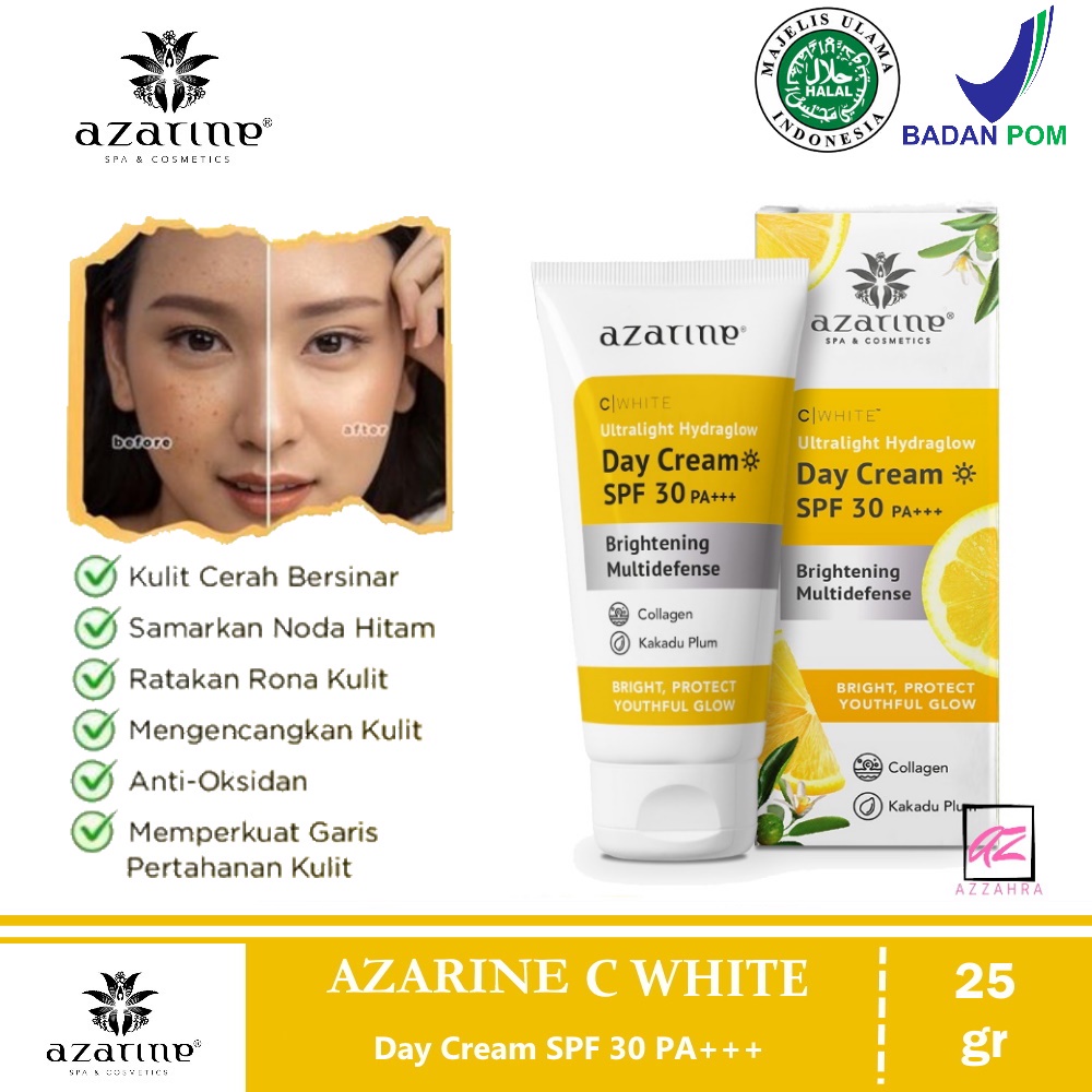 AZARINE C White Ultralight Hydraglow Day Cream Spf 30 PA++ - 25gr / C White Day Cream / Azarine Day Cream