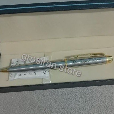 

pulpen Parker silver gold custom logo nama kado alat tulis