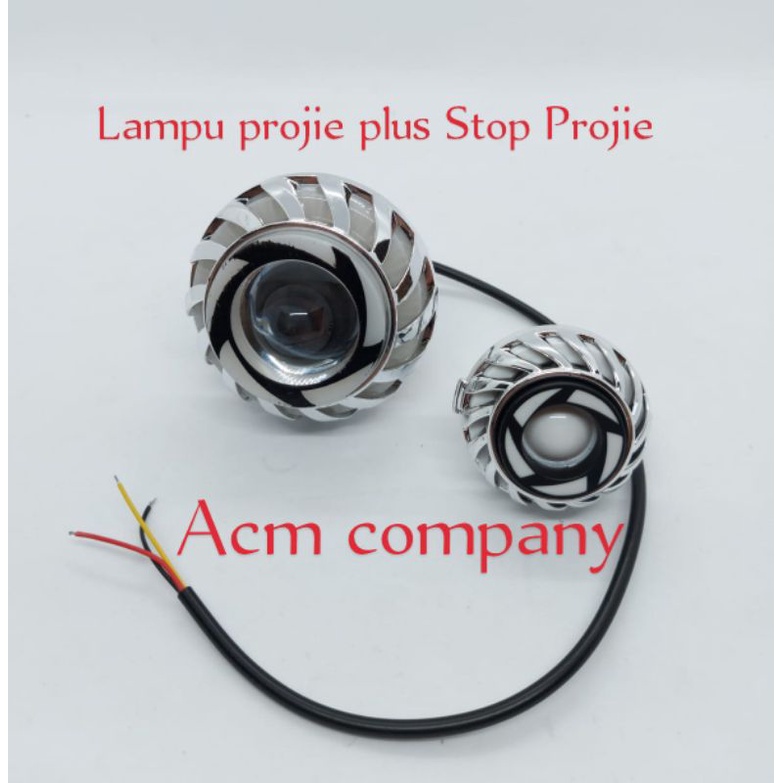 Sepaket - Lampu Depan Projie mini Led Plus Lampu Stop Projie Universal Motor
