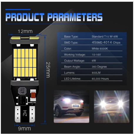 Lampu Mundur Senja CANbus Led T15 T10 Super Terang EXTREME 45 Titik mobil motor