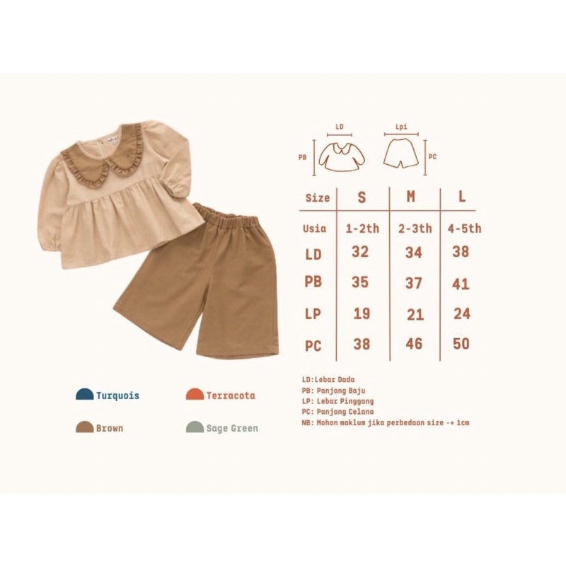 Nala Kulot Set Setelan Anak Perempuan Lengan Panjang Celana Kulot Girls Set Baju Pergi Baju Muslim