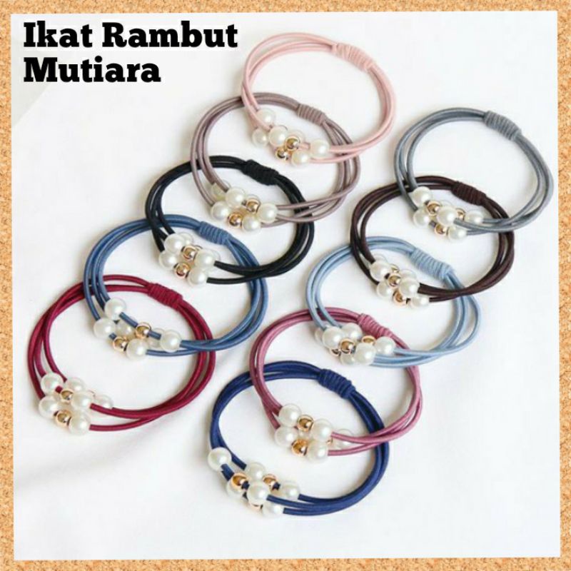 Ikat Rambut Mutiara Korea Kunciran Import Gelang Pearl 3 Tali