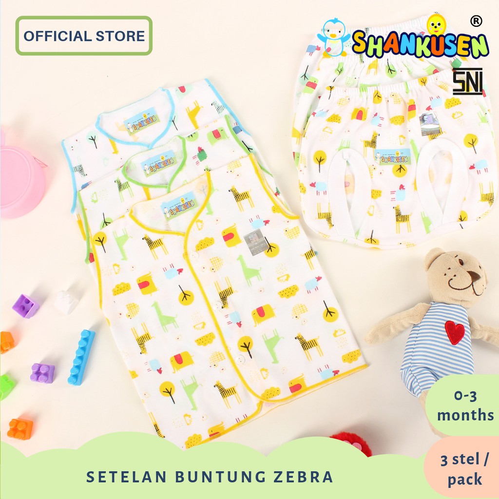 Setelan Buntung Baju  Bayi  Shankusen Motif Zebra  Giraffe 