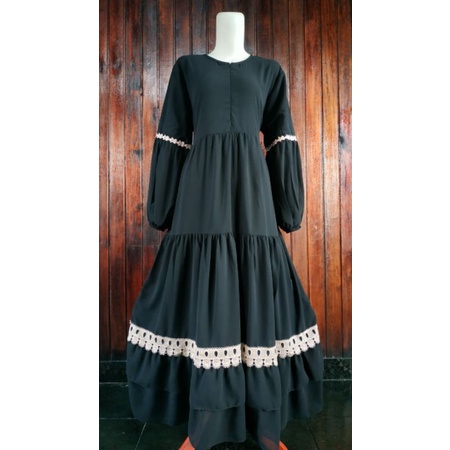 gamis ceruty renda premium, tangan balon