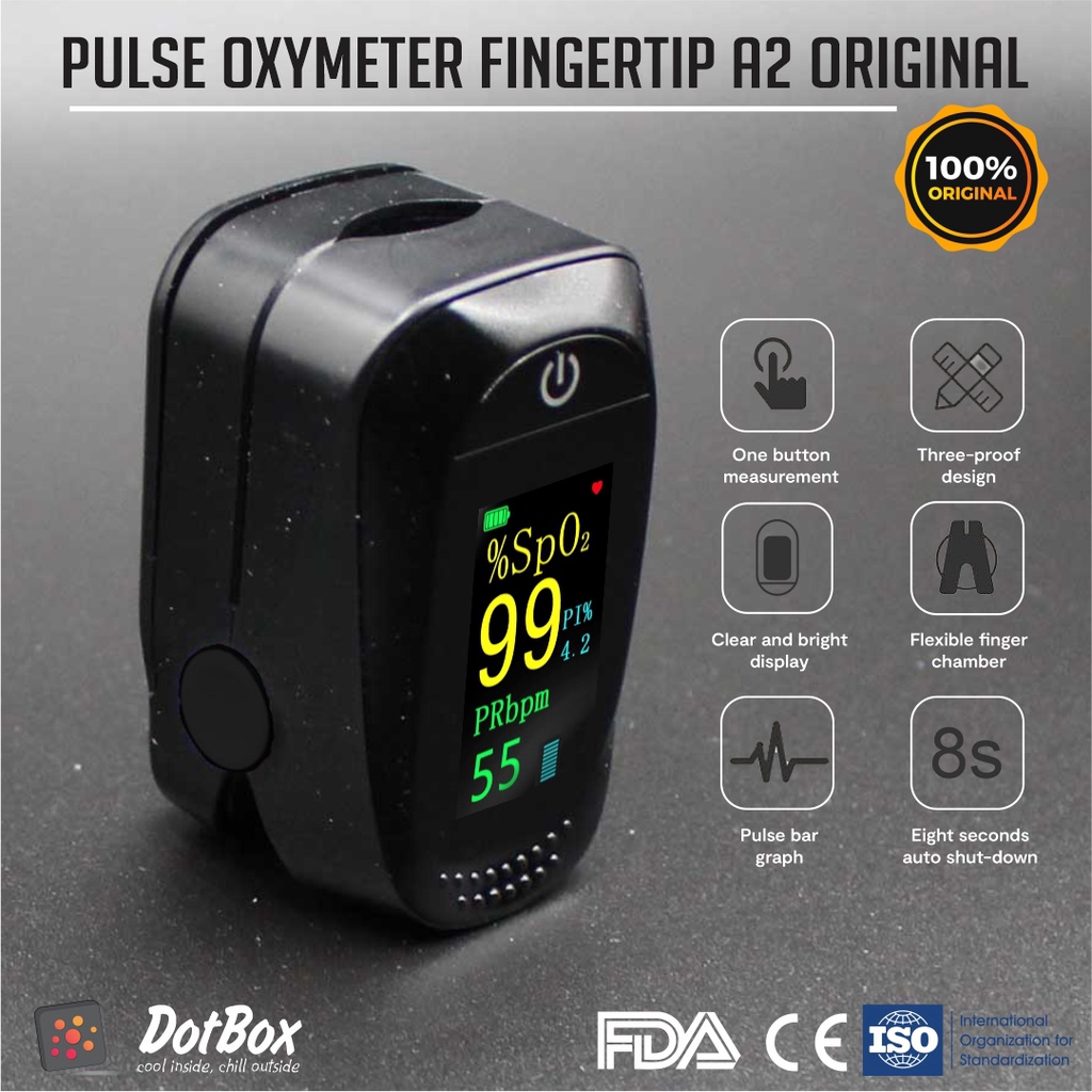Fingertip Oxymeter A2 Black OLED Asli Oximeter Pulse Alat ukur Oksigen SpO2 bukan Lk88 / Lk87 /SO811