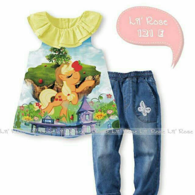 SETELAN ANAK PEREMPUAN LITTLE PONY APPLE JACK CELANA DENIM IMPORT