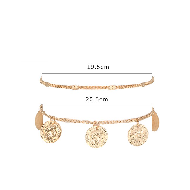 LRC Gelang Kaki Fashion Gold Polygonal Winding Portrait Wafer Alloy Anklet F55803