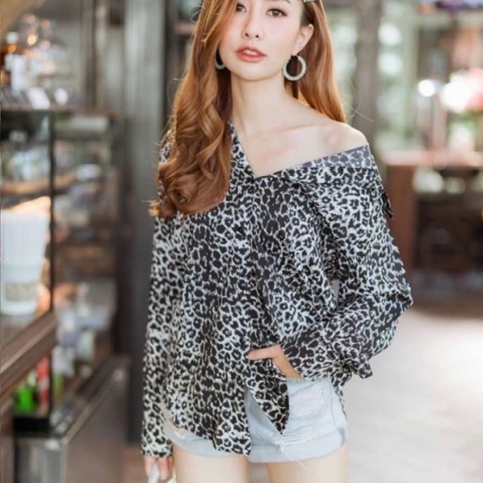 Kemeja Loreng/kemeja leopard/kemeja lengan panjang/kemeja wanita/roar