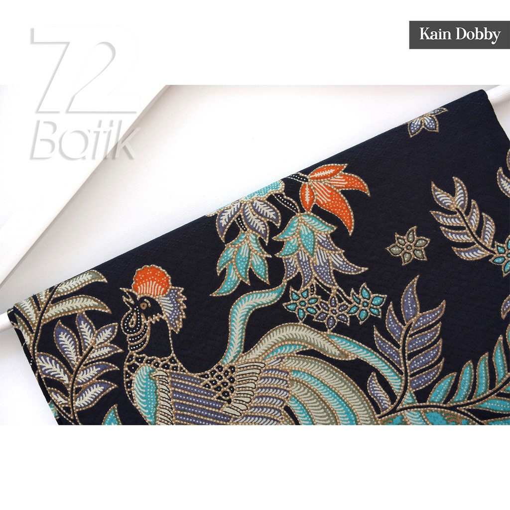 BAHAN BATIK PREMIUM Dobby Dobi Dobbi Dolbi Motif Burung Hitam Orange Biru Tosca 726716 Cap 72 Jarik Jarit Samping Kebat Panjang Batik Dobby Modern Premium Bahan Seragam Batik Pernikahan Kantor Keluarga Murah Kamen Jadi Batik Bali Lembaran