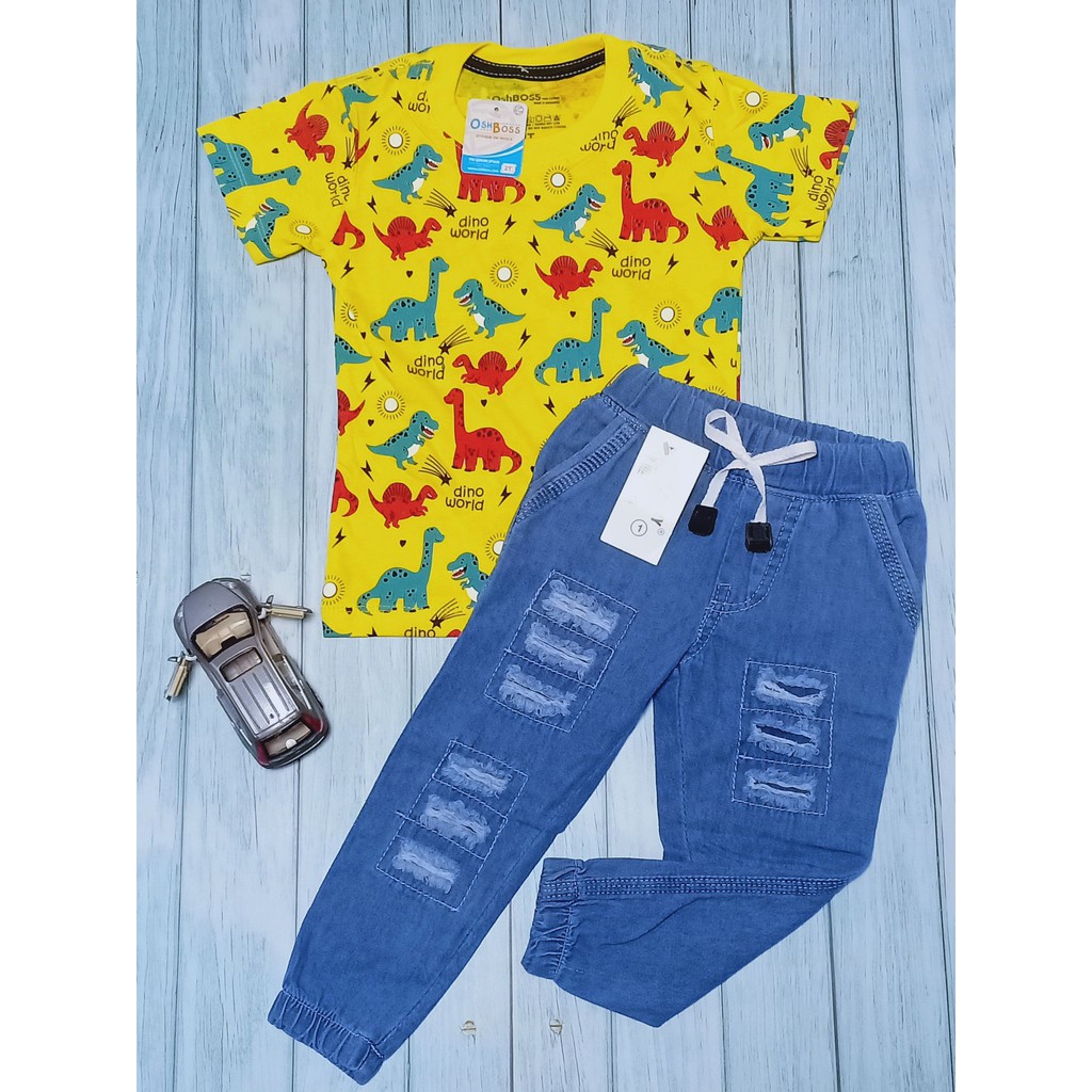 COD BAJU STELAN ANAK LAKI LAKI KAOS ABADI DAN CELANA JEAN RIPPED USIA 1-10 TAHUN OSHBOSS BAGIAN 2-7