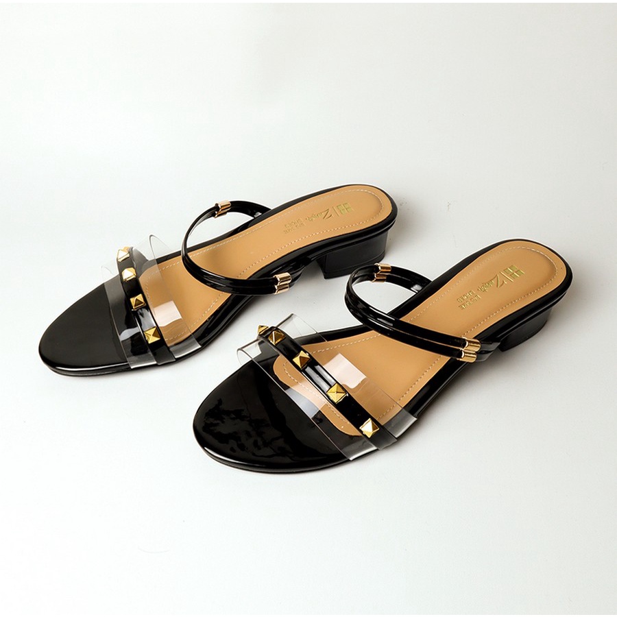 Zavatu-Ori Sepatu Sandal Wanita Heels Hak Tahu Hitam Glossy Ukuran 41-45 Trendy Terbaru