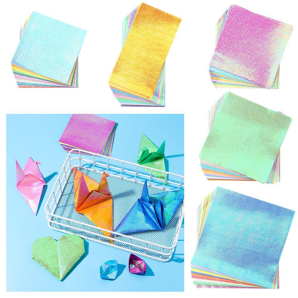 Top 50lembar Kertas Origami Berkilau Multi Ukuran Perlengkapan Alat Tulis Handmade Bahan Scrapbooking Dekorasi