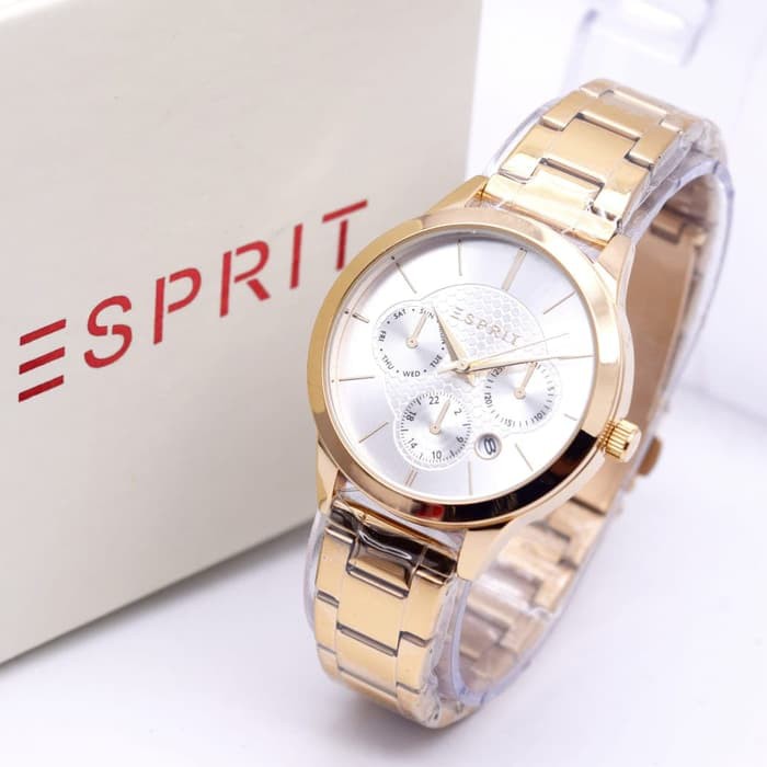 Jam Tangan Wanita / Cewek Murah Esprit Chrono Off rantai Gold White