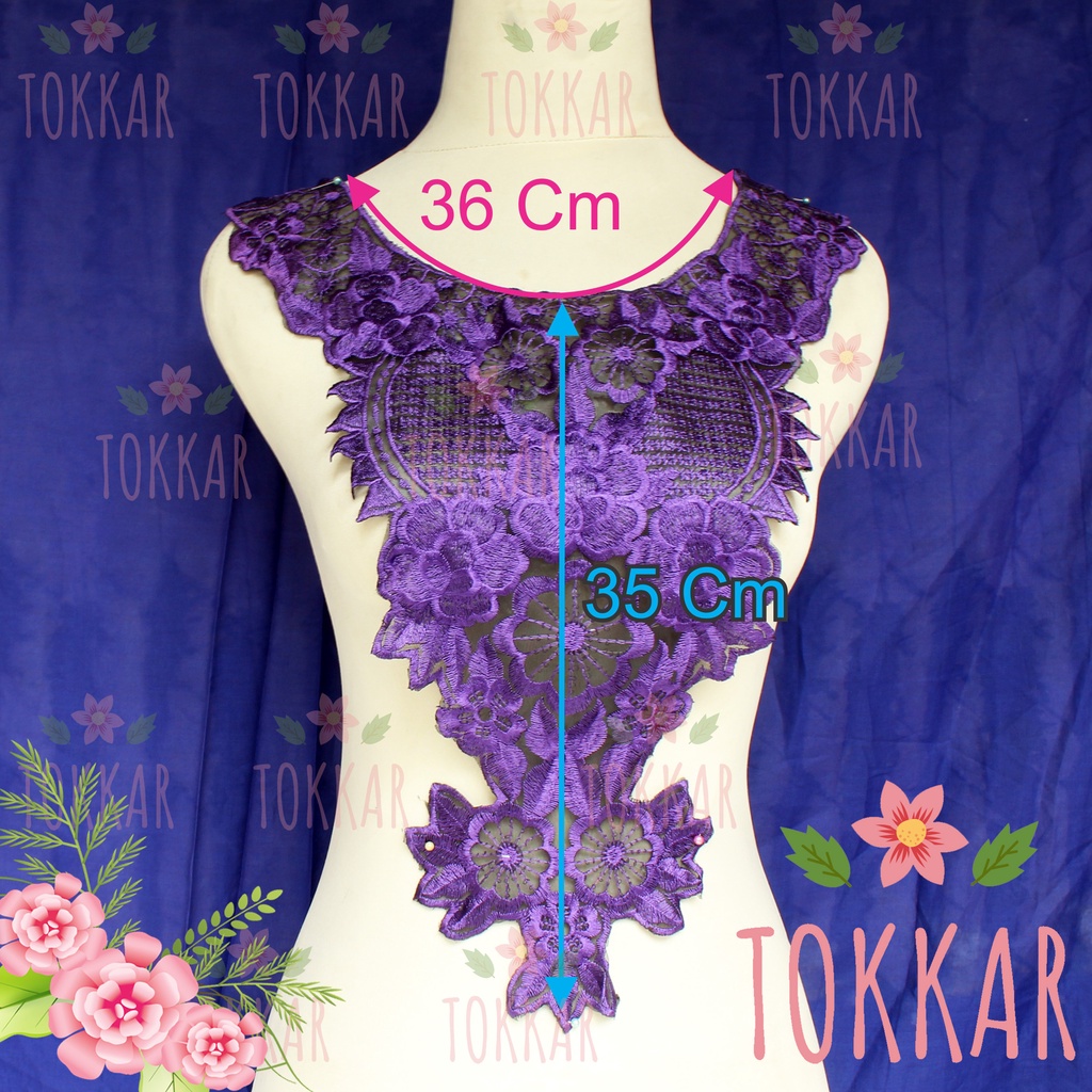 (Per Pcs) AP271 Aplikasi Bordir Leher Aplikasi Kerah Cantik Ungu Violet