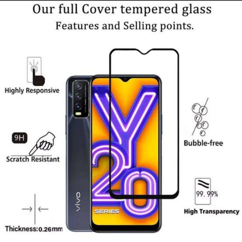 Tempered glass vivo T1 Y20 Y20i Y20S Y12 Y12i Y12S Y21S Y15 Y17 Y19 Glass Full Cover