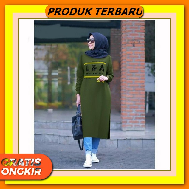Alan Tunik Atasan Long Tunik Kerja Ootd Kantoran Polos Basic Terlaris | Baju Atasan Long Tunic Wanit