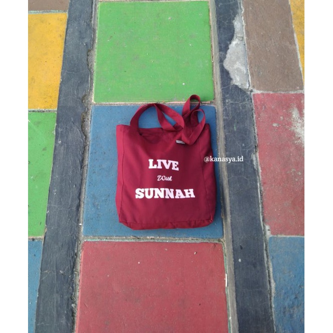 Live With Sunnah | Lana Bag | Totebag Katun Drill(Twill) | Totebag Kajian | Totebag Dakwah