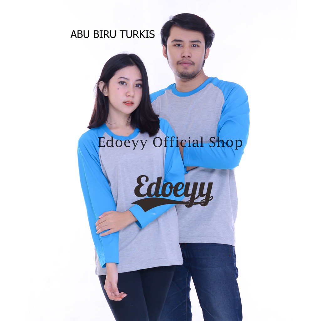 Edoeyy Raglan Couple Abu Biru Turkish / Kaos Couple / Reglan Couple / Baju Couple / Kaos Distro